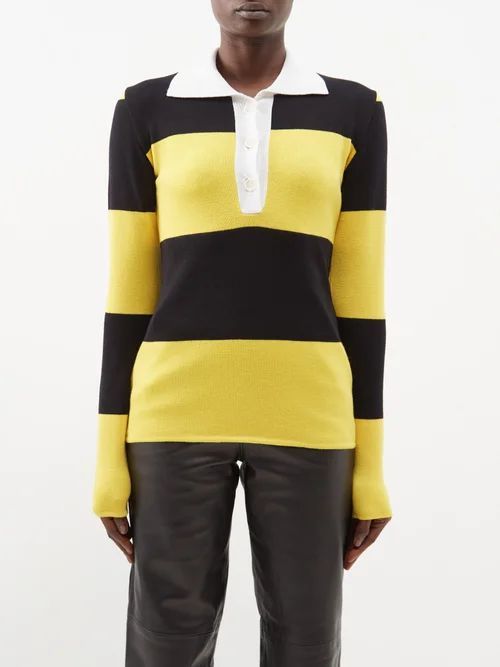 Striped Merino Polo Shirt - Womens - Yellow Black