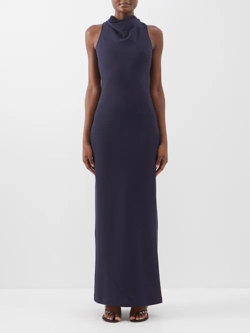 Shannon Backless Crepe Maxi Dress - Womens - Navy