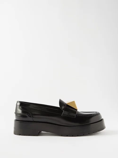 One Stud Leather Loafers - Womens - Black