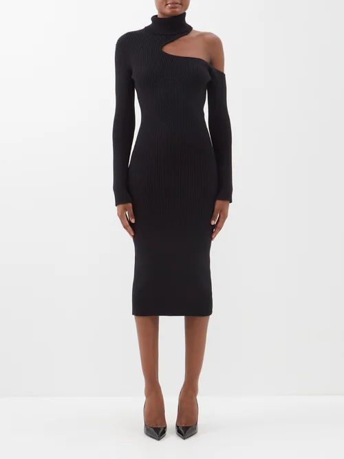 Cutout Ribbed Wool-blend Knitted Dress - Womens - Black