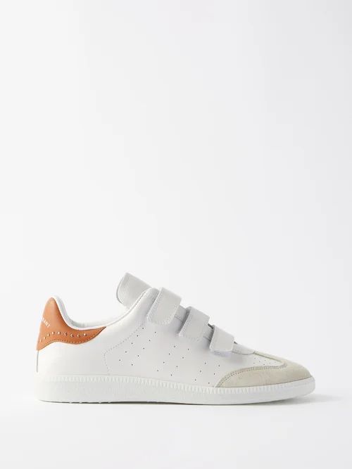 Beth Velcro-strap Leather And Suede Trainers - Womens - Natural