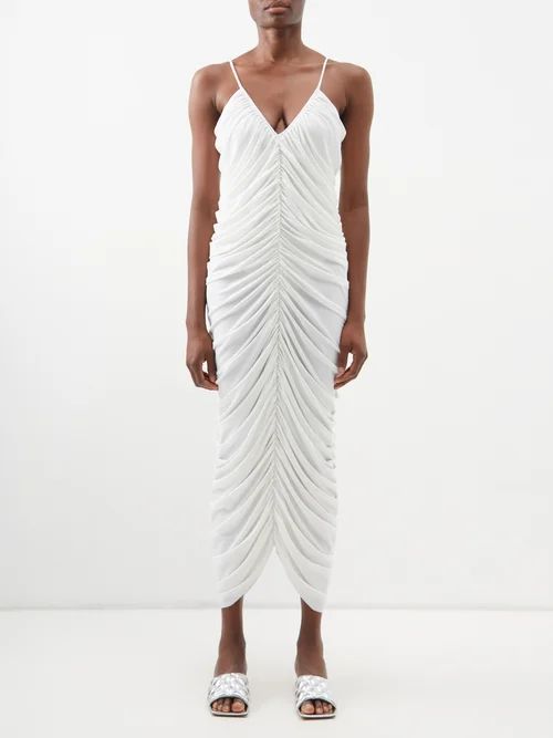 Diana Ruched Jersey Midi Dress - Womens - White