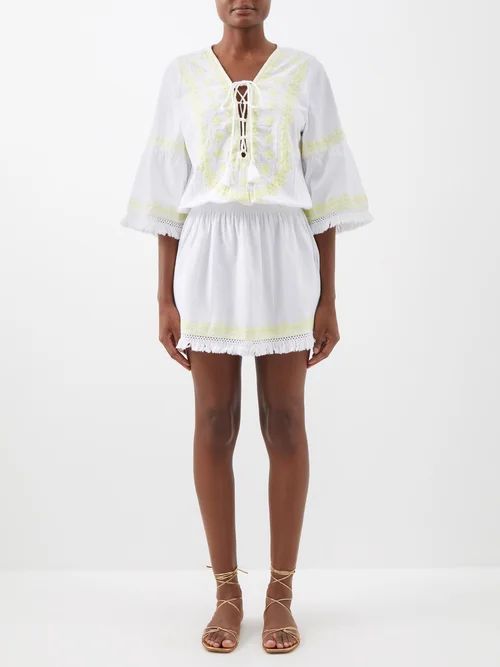Martina Embroidered Cotton-linen Dress - Womens - White Yellow