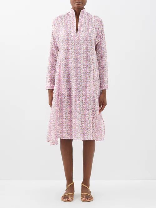 Parvati Floral-print Cotton-voile Midi Dress - Womens - Pink Multi