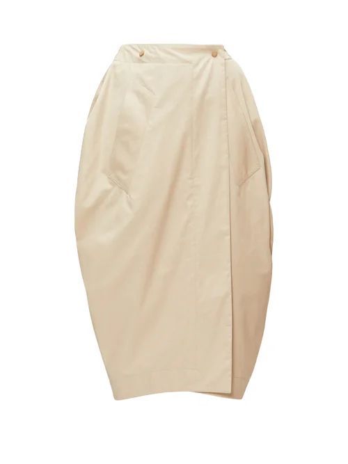 Tulip Wrap-front Cotton-blend Poplin Skirt - Womens - Beige