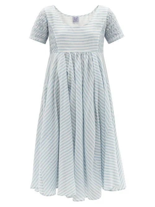 Romy Smocked Striped Cotton-voile Dress - Womens - Blue White