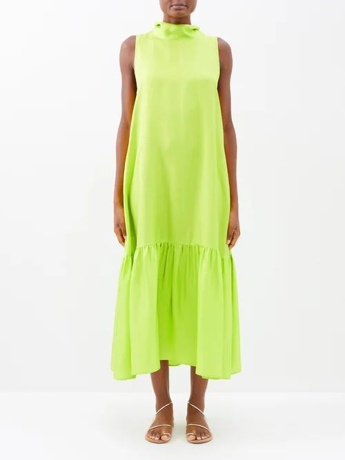 Oslo Silk-twill Maxi Dress - Womens - Lime
