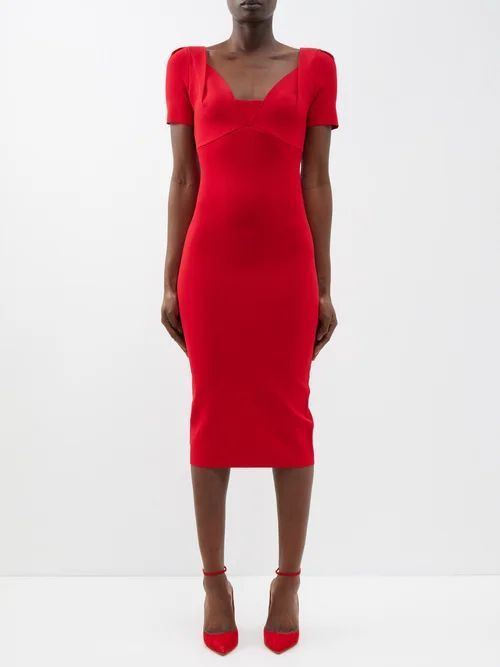 Sweetheart-neckline Jersey Midi Dress - Womens - Red