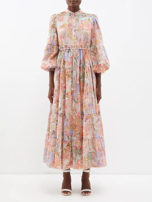 Cira Floral-print Cotton-voile Midi Dress - Womens - Pink Print