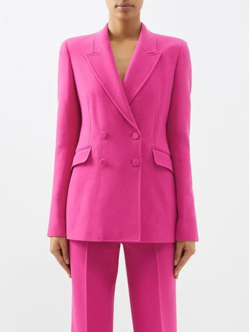 Stephanie Double-breasted Wool-crepe Suit Jacket - Womens - Fuchsia