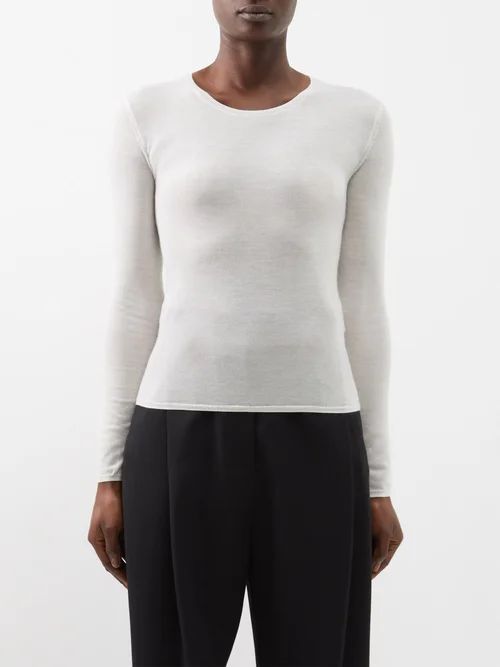 Round-neck Cashmere Sweater - Womens - White/ivory