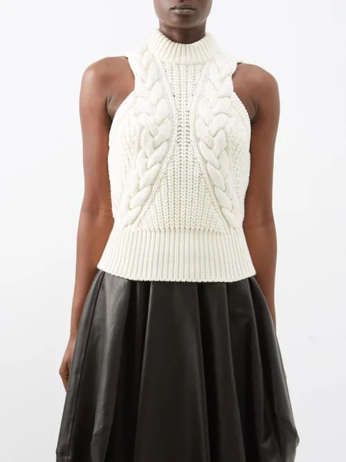 Cable-knit Sleeveless Wool Top - Womens - Ivory