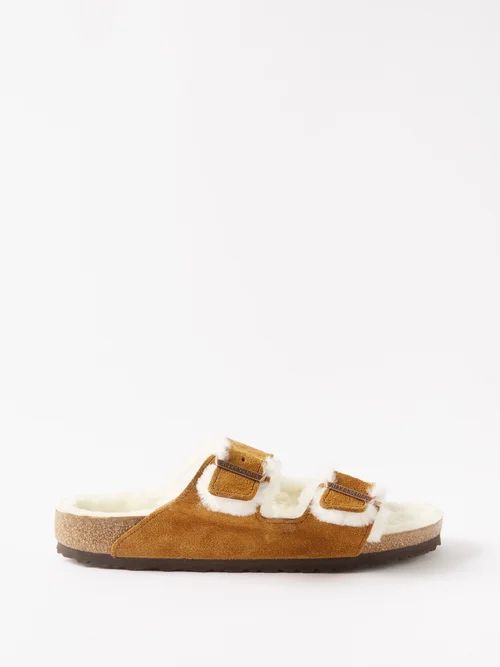 Arizona Shearling-lined Suede Slides - Womens - Tan
