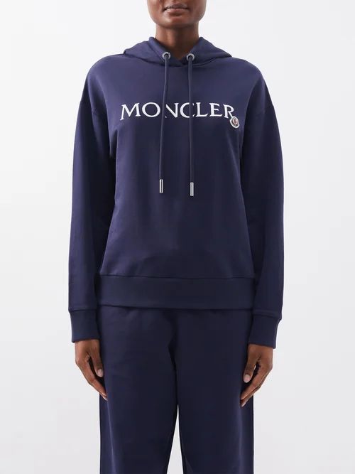 Logo-embroidered Cotton-jersey Hoodie - Womens - Navy