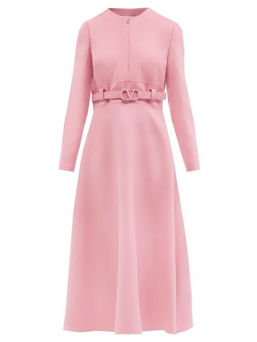V-logo Belt Wool-blend Crepe Midi Dress - Womens - Pink