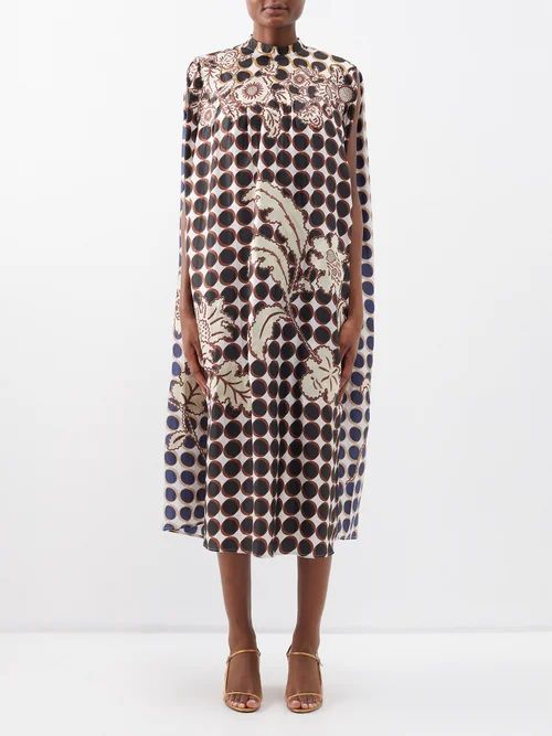 Anatoly Embroidered Polka-dot Silk-blend Dress - Womens - Terracotta Multi
