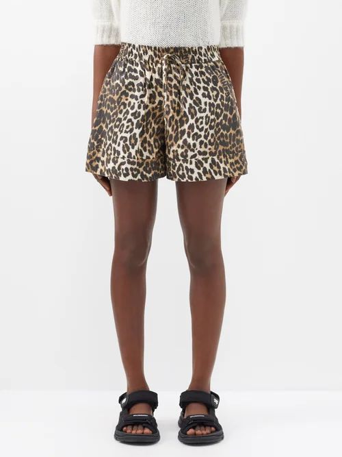 Leopard-print Cotton-poplin Shorts - Womens - Leopard
