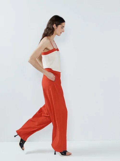 Crinkled Silk-blend Tailored Trousers - Womens - Red