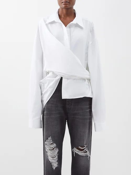Wrap-effect Cotton-polin Shirt - Womens - White