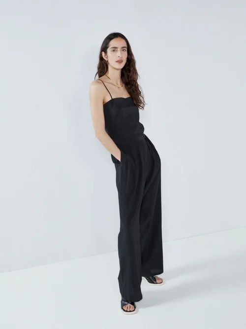 Crinkled Silk-blend Tailored Trousers - Womens - Black
