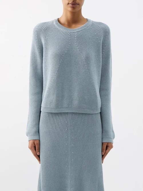 Ribbed Cotton Sweater - Womens - Light Blue