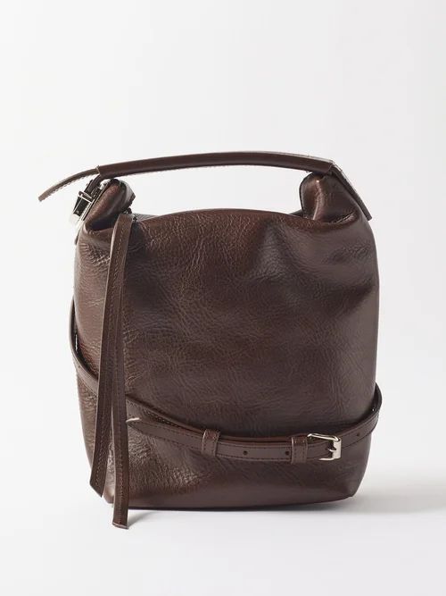 Case Grained-leather Shoulder Bag - Womens - Dark Brown