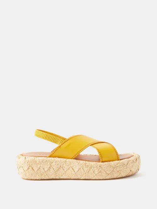 Adom 50 Leather Flatform Sandals - Womens - Yellow Beige