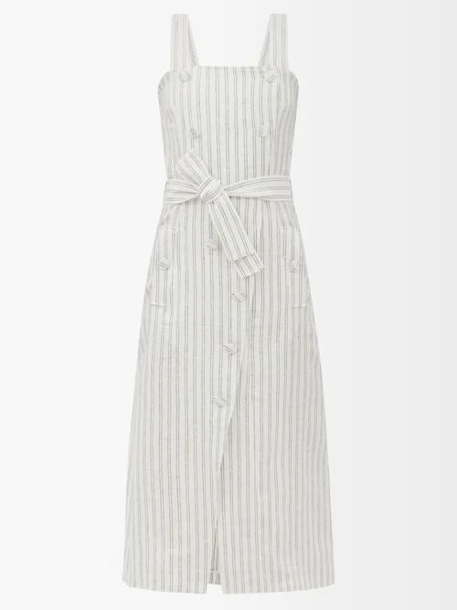 Audrey Double-breasted Striped-linen Dress - Womens - Ivory Multi