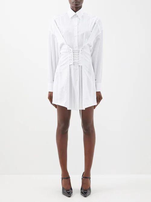 Corset-waist Cotton-poplin Shirt Dress - Womens - White