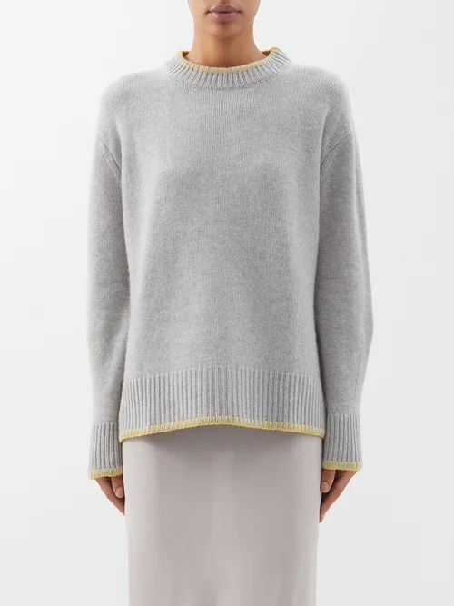 Agatha Whipstitch Cashmere Sweater - Womens - Yellow Grey
