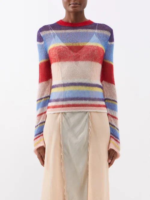 Karis Striped Open-knit Mohair-blend Sweater - Womens - Blue Multi