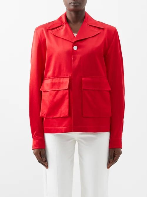 Unity Notch-lapel Cotton-blend Satin Jacket - Womens - Red