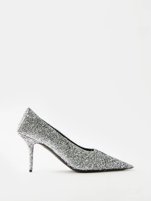 Square Knife 80 Embellished Leather Pumps - Womens - Silver