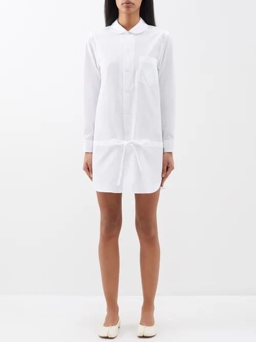 Tie-waist Cotton-poplin Shirt Dress - Womens - White