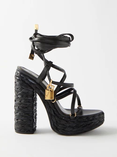Padlock 140 Leather-raffia Platform Sandals - Womens - Black
