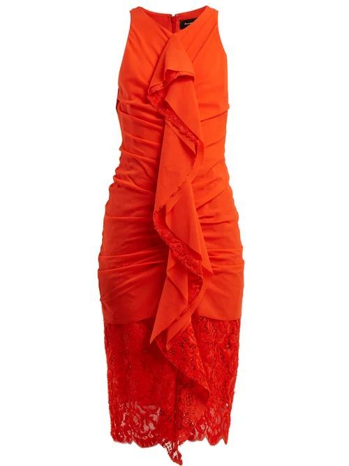 Ruffle Lace Cotton-blend Midi-dress - Womens - Coral