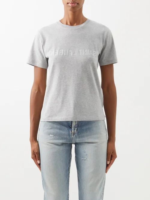 Reverse-logo Cotton-jersey T-shirt - Womens - Grey