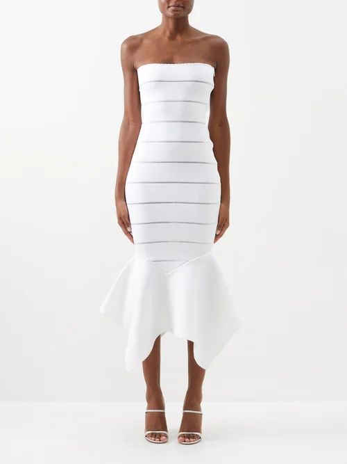 Striped Fishtail Midi Dress - Womens - White