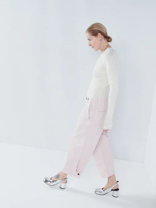 Wide-leg Organic-cotton Button-hem Chino Trouser - Womens - Coral
