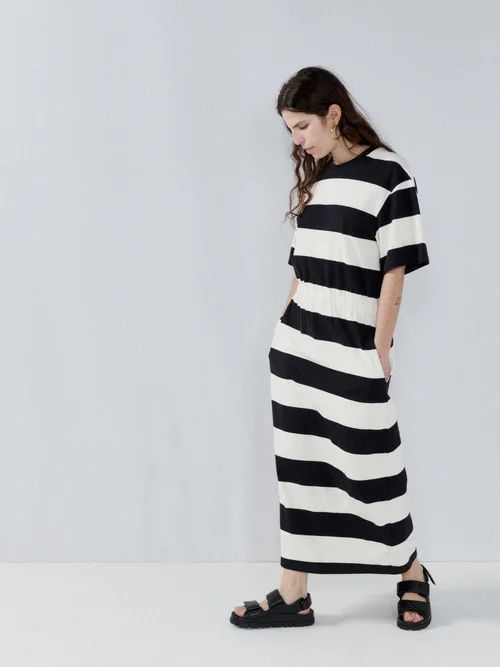 Thick Stripe Recycled-cotton T-shirt Dress - Womens - Navy Stripe