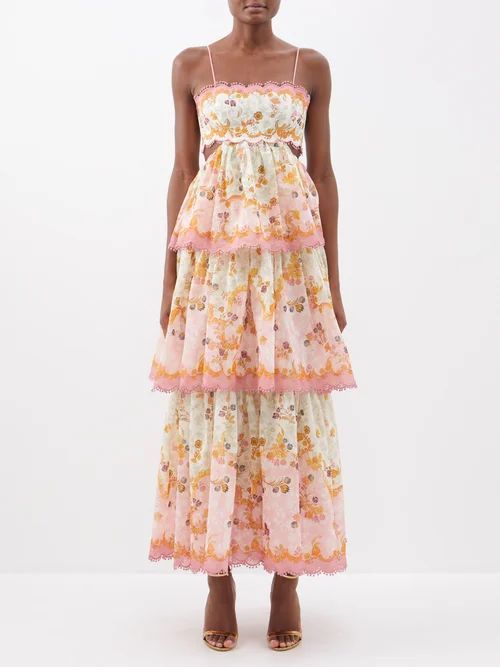Laurel Frill Cotton-blend Midi Dress - Womens - Pink Multi