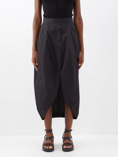 Oakley Asymmetric-hem Cotton Midi Skirt - Womens - Black
