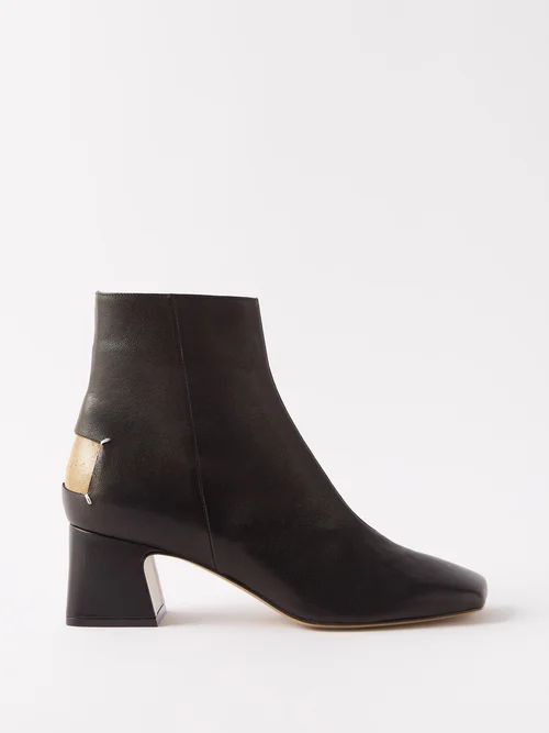 Four Stitches Square-toe Leather Ankle Boots - Womens - Black