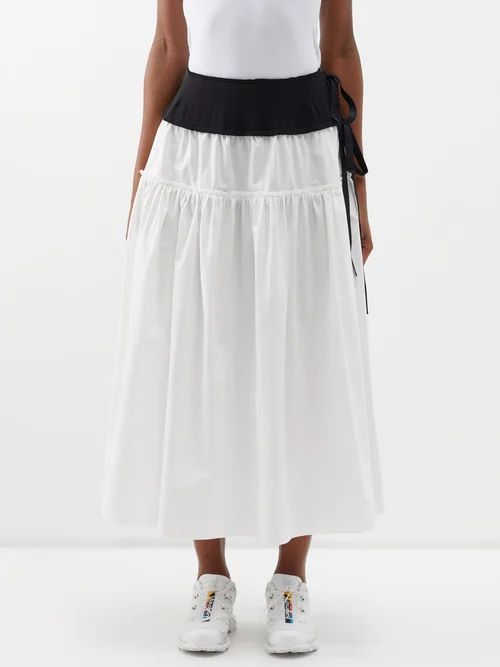 Menina Tie-waist Cotton Skirt - Womens - White Black