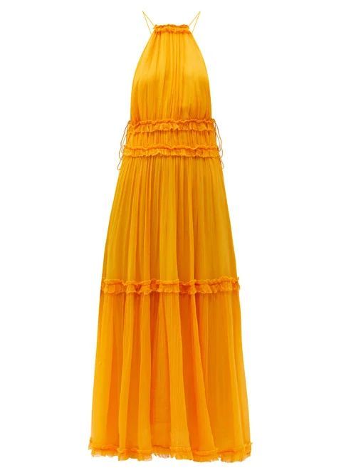 Mae Halterneck Silk-chiffon Midi Dress - Womens - Orange