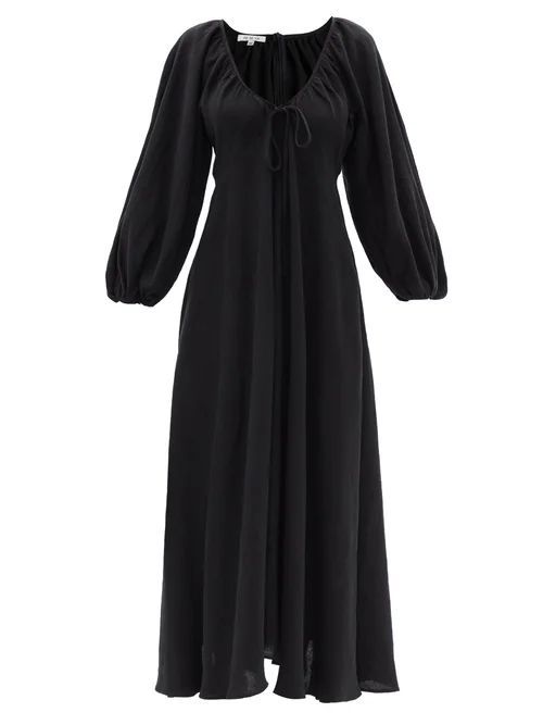 Maribelle V-neck Linen Dress - Womens - Black