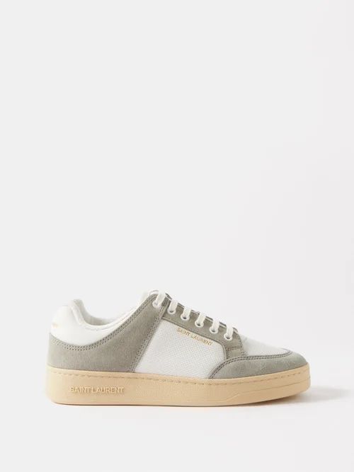 Sl61 Low-top Leather And Suede Trainers - Womens - Grey White