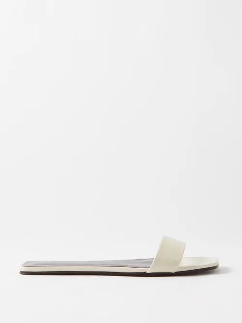 Square-toe Leather Slides - Womens - White