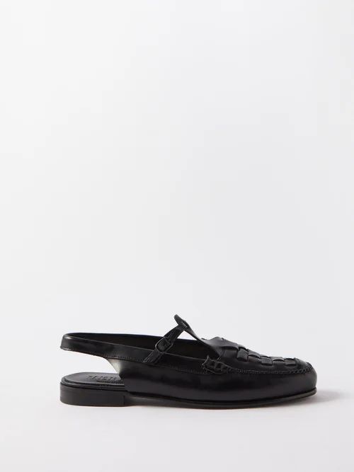 Roqueta Woven-leather Slingback Sandals - Womens - Black