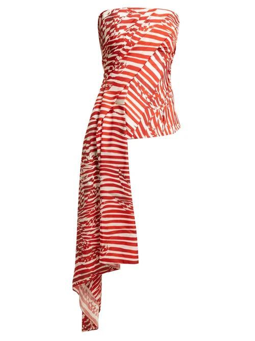 Striped Asymmetric-draped Bustier Top - Womens - Red White